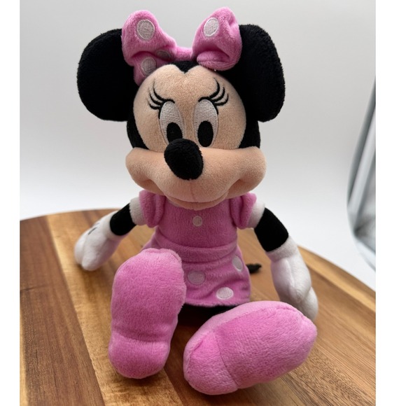 Disney Other - Disney Minnie Mouse Plush Pink Polka Dot Dress Stuffed Animal 10"